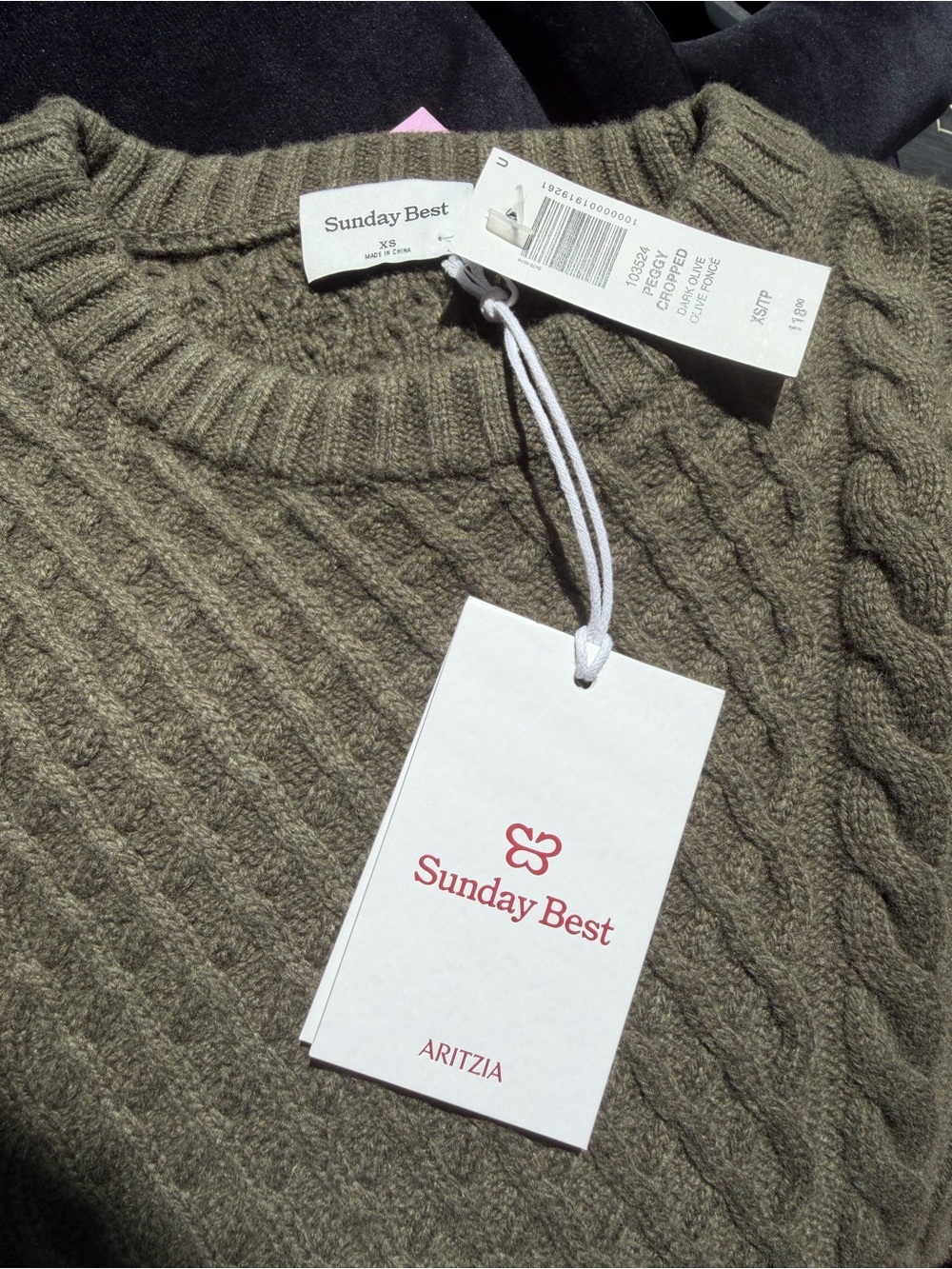 Aritzia Peggy Cropped Cable Knit Sweater - Olive XS - Picture 9 of 9